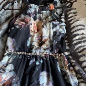 Long black flower print dress